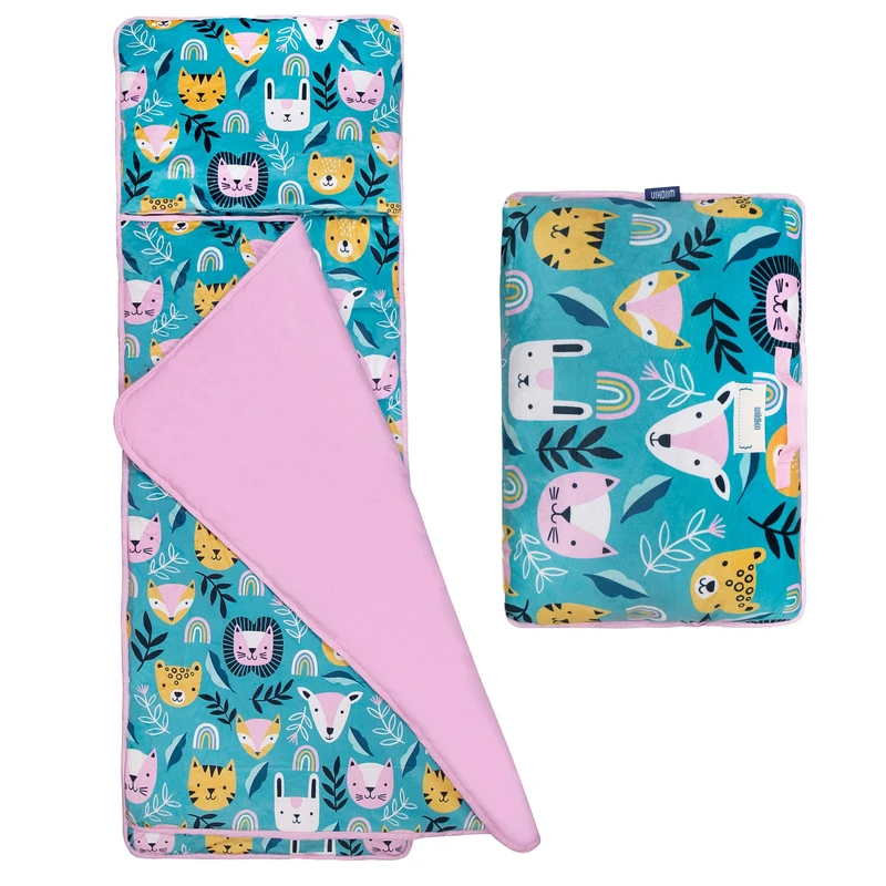 Wildkin Kids Plush Nap Mat for Toddler Boys and Girls, Ideal for Daycare and Preschool, Features Attached Blanket, Velour Wild Bunch Nap Mat Sack Measures x 20 x Inches,BPA-Free(Party Animal) - Image 1