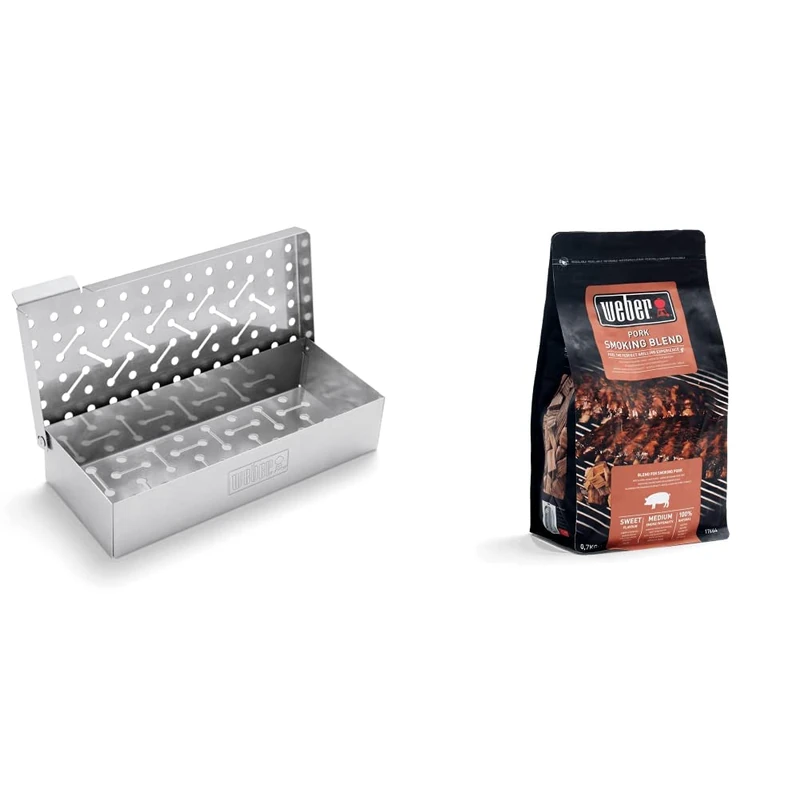 Weber 7576 Universal Smokerbox - SS, Steel & Pork Smoking Blend Wood Chips | Hardwood Cooking Pellets | 0.7 kg | BBQ Smoker Wood Chips | Barbeque