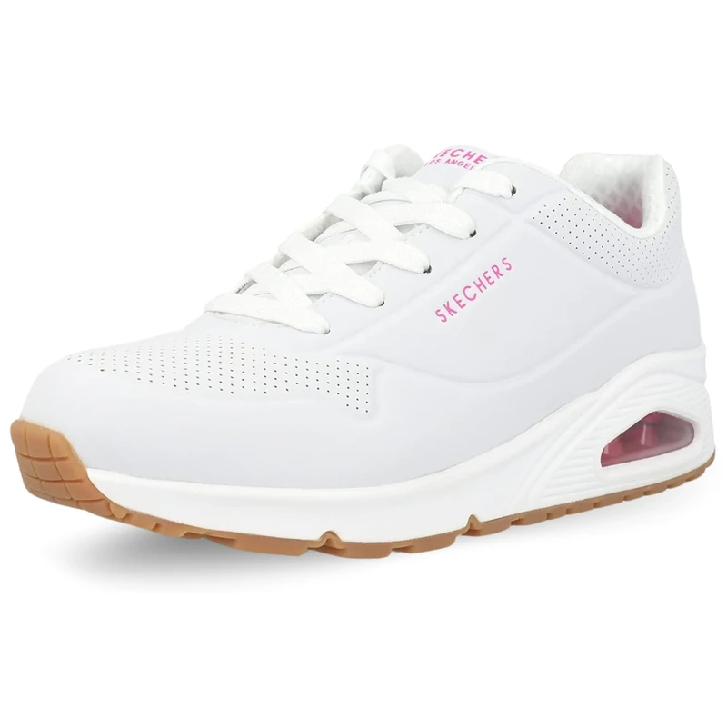 Skechers Women's Uno Stand on Air Sneaker, White Pu H Pink Trim, 5 UK