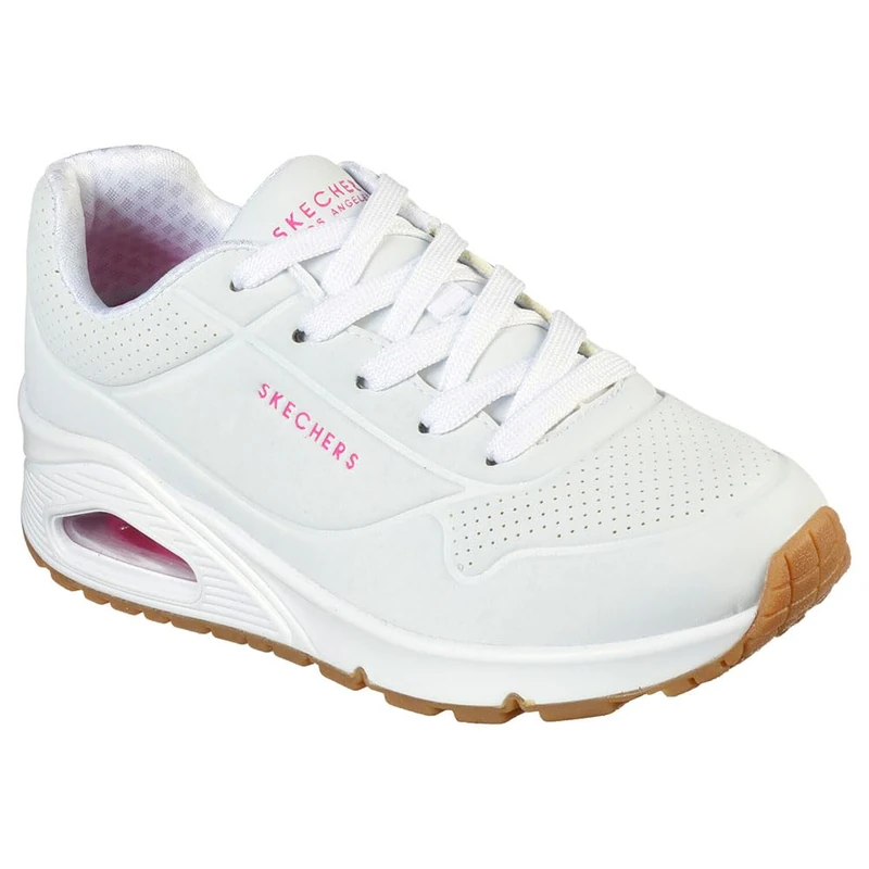 Skechers Girl's Uno Stand On Air Sneakers, White Pu H Pink Trim, 3.5 UK Child