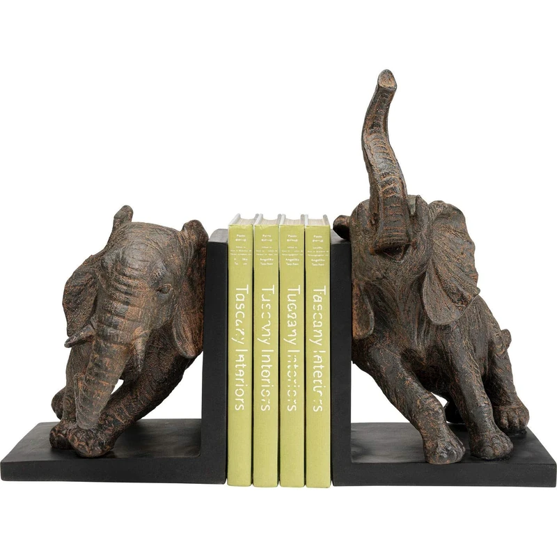 Kare Design Bookend Elephants, Brown, Set of 2, Organizer and Support for Book Shelves, Animal Motif, Gift Idea, Room Decor, Home Decor for Living Room, Bedroom, Home Office, 25 x 31 x 21 cm (H/W/D)