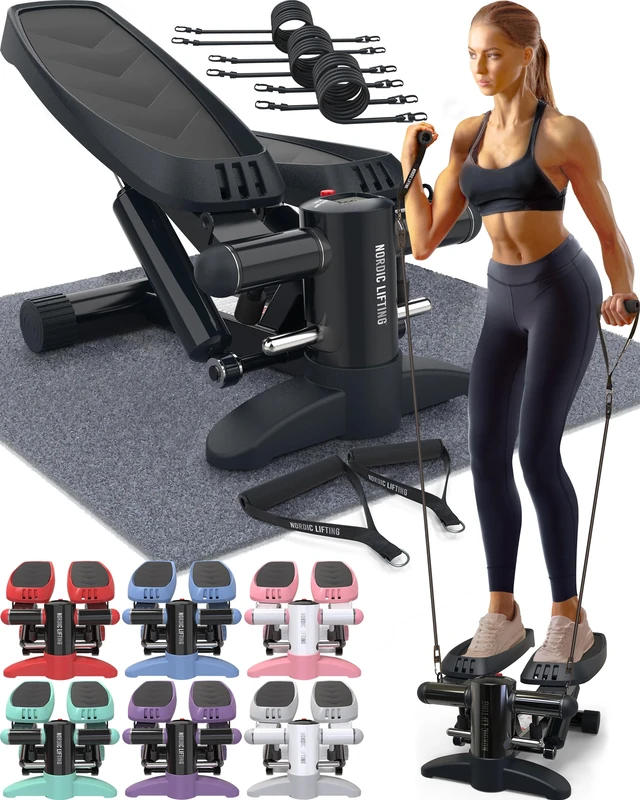 Nordic Lifting Mini Stepper Exercise Machine w/Resistance Bands Set & Non-Slip Foot Pads - Durable Construction with 330 LBS Weight Capacity - LCD Monitor
