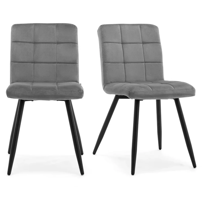 HNNHOME Set Of 2 x Cubana Velvet Upholstered Kitchen Dining Chair with Strong Black Metal Legs Living Room Bedroom Chair (Grey, Velvet)