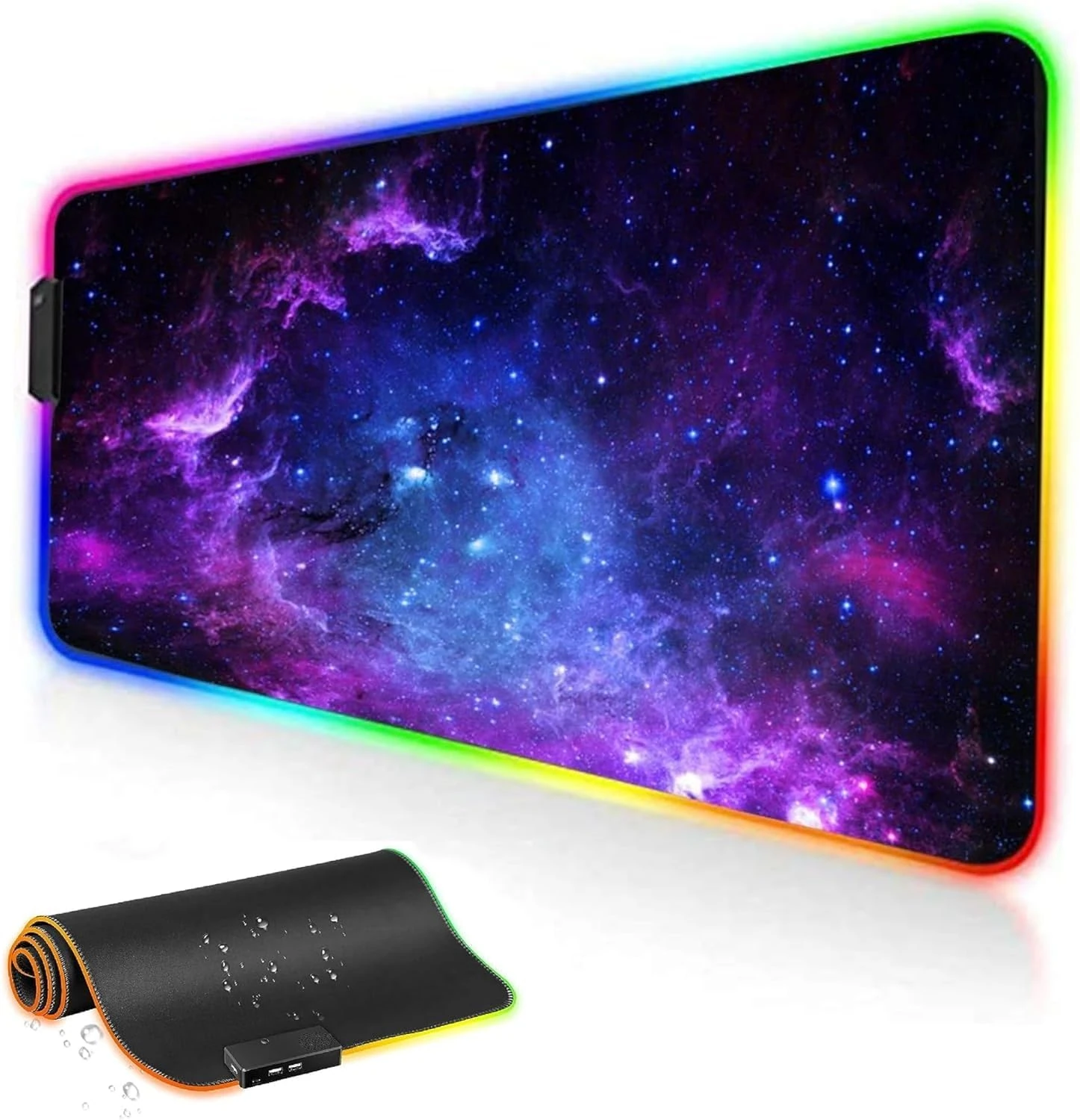 RGB Gaming Mouse Mat Pad - TEKXDD 800x300 mm LED Glowing Keyboard Mouse Pad with 12 Light Modes Non-Slip Rubber and Waterproof Surface Large Extended Mouse Mat for Gaming PC Laptop Desk Galaxy
