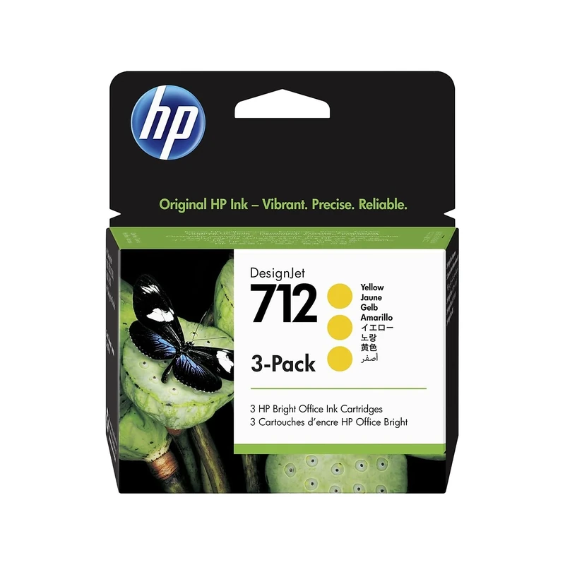 HP 712 3ED79A 3-pack Yellow 29-ml Genuine Ink Cartridge with Original Ink, for DesignJet T650, T630, T250, T230 & Studio Large Format Plotter Printers 713 DesignJet Printhead