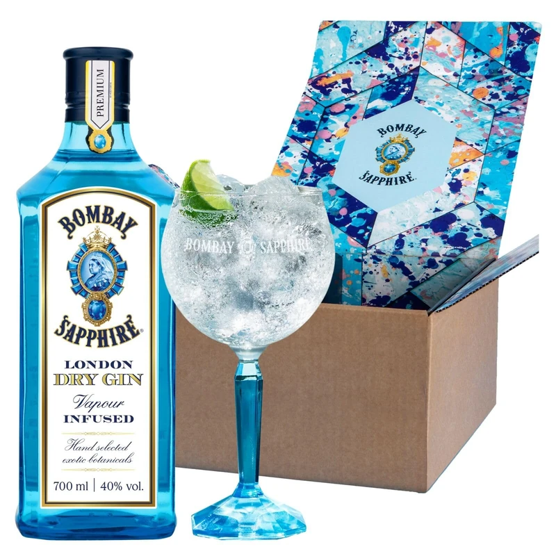 Bombay Sapphire London Dry Gin Gift Box with Copa Gin Glass, 40% vol., 70 cl / 700 ml, 100% Vapour Infused Spirit with 10 Hand-Selected Botanicals
