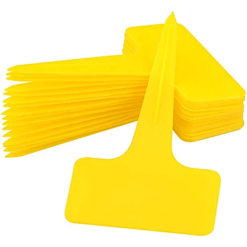 KINGLAKE Plant Labels Plastic Thick, 100Pcs Plant Markers & Labels for Outdoor Plants, Plant Name Tags Garden Labels for Potted Plants, Seed, Herb, Vegetables, Flower, T Type, 10x6cm Yellow