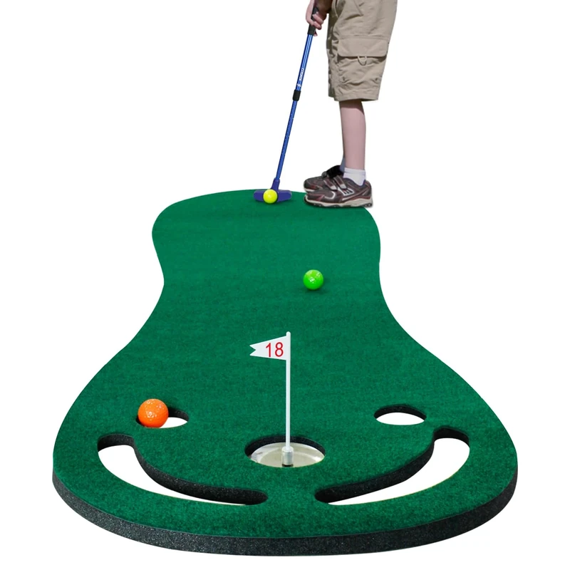 KOFULL Putting Green Mats Set for Golf Putting Use, Included 29 inches Golf Putter, 3 Golf Balls, Training Aid Put Cup & Flags, Practicing Putt Green Carpet for Children Putting Indoor Outdoor - Image 1