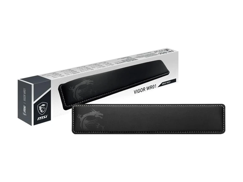 MSI VIGOR WR01 Wrist Rest - Keyboard Wrist Pad, Cooling Gel & Memory Foam Support with Ice Silk Lycra Upholstery & Antibacterial Coating, Inclined Profile, Anti-Slip Rubber Base - 432 x 86 x 25mm