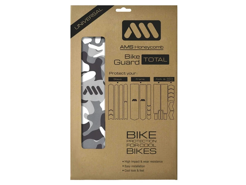 All Mountain Style Unisex's Honeycomb High Impact Frame Guard Total-Protects Your Bike from Scratches and dings, Black/Devil, Clear/Camo Total