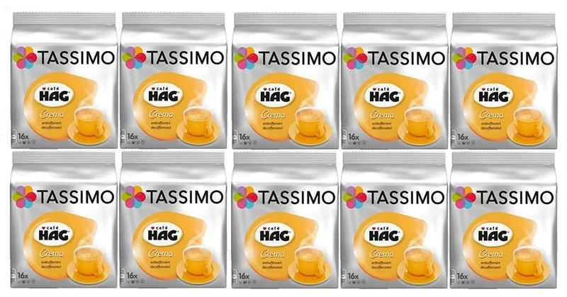 Tassimo Cafe HAG Crema Decaffeinated Coffee 16 pods - 10 Pack (160 Servings)