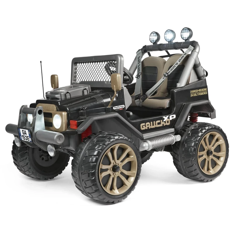 Peg Perego Gaucho XP – Electric Ride-on Off-Road Vehicle for Children from 3 Years with LED Lights, Sounds, FM Radio and Rechargeable Battery 24 V, Black
