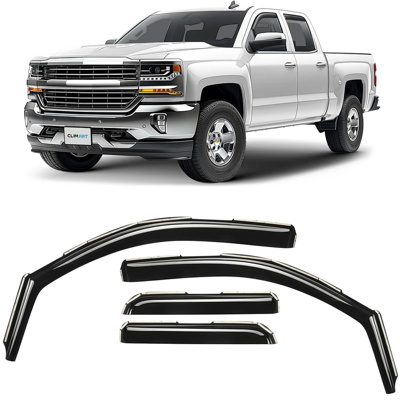CLIM ART in-Channel Incredibly Durable Rain Guards for Chevrolet (Chevy) Silverado/GMC Sierra 2014-2018 Double Cab, Original Window Deflectors, Vent Window Visors, Truck Accessories, 4pcs- 614004