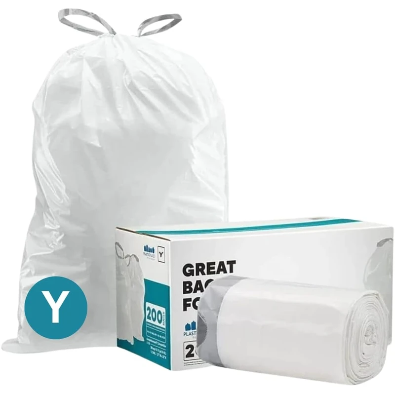 Plasticplace simplehuman Code Y Compatible White Drawstring Trash Bag Liners 30.4 Gallon/115 Liter 28.75" x 39", 100 Count