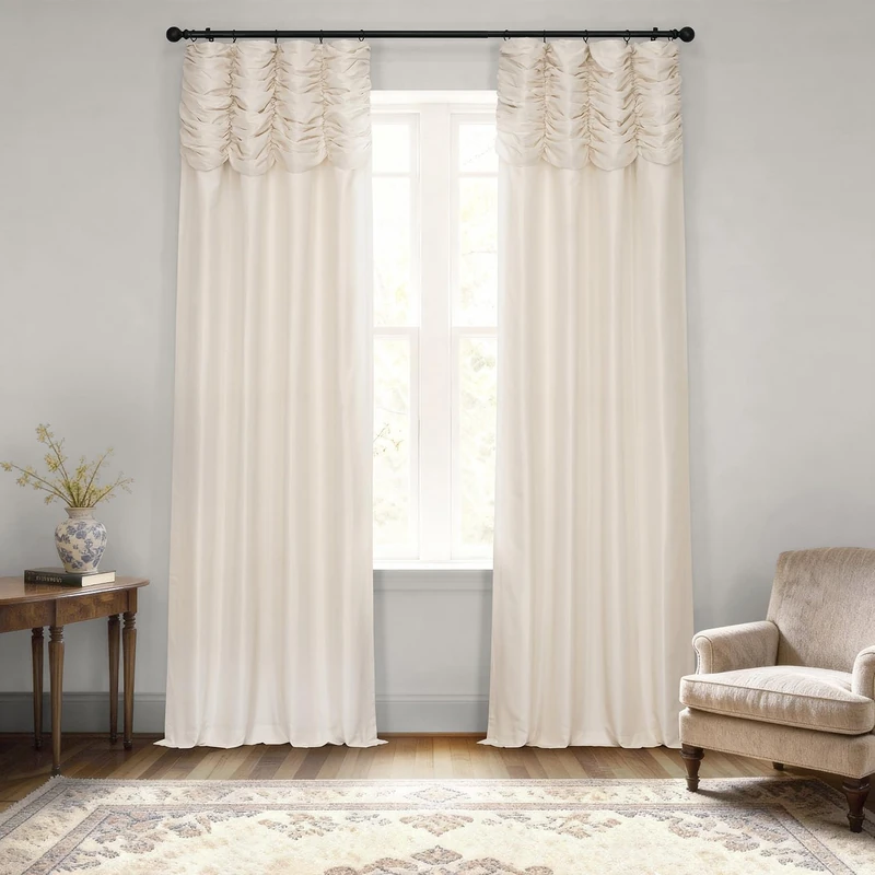 HPD Half Price Drapes Ruched Faux Dupioni Silk Curtains for Living Room 50 X 84 (1 Panel), PDCH-KBS2-84-RU, Off White