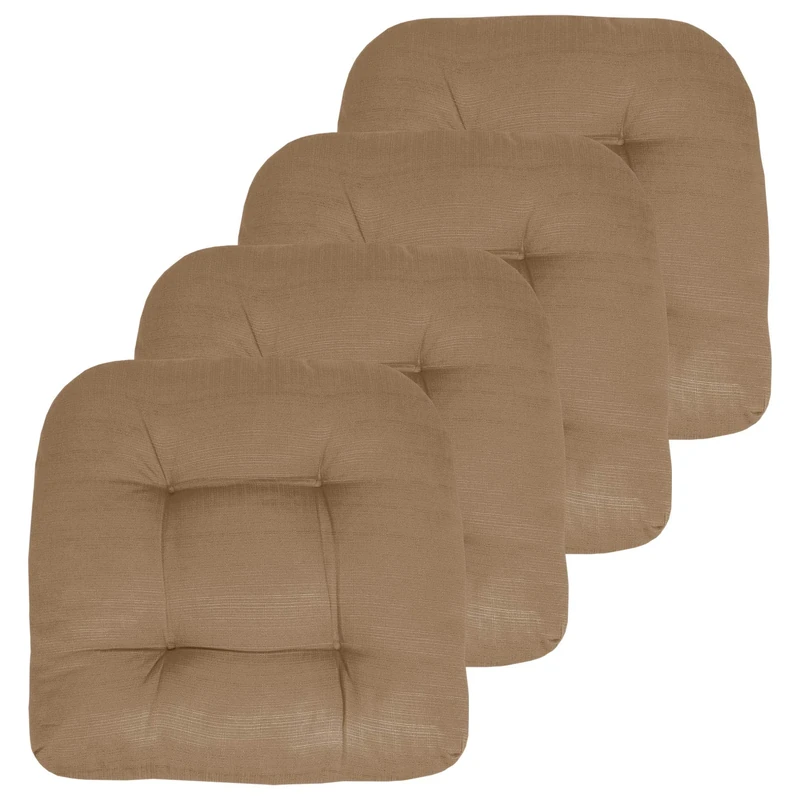 Sweet Home Collection Patio Cushions Outdoor Chair Pads Premium Comfortable Thick Fiber Fill Tufted 19" x 19" Seat Cover, 4 Pack, Taupe