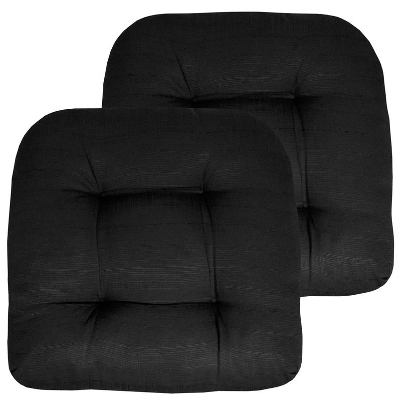 Sweet Home Collection Patio Cushions Outdoor Chair Pads Premium Comfortable Thick Fiber Fill Tufted 19" x 19" Seat Cover, 2 Pack, Black
