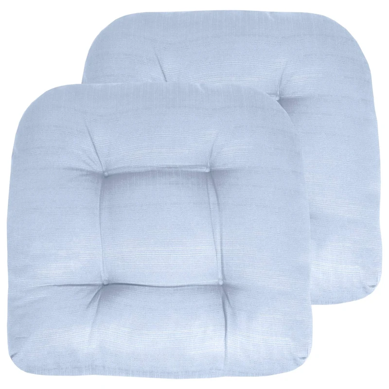 Sweet Home Collection Patio Cushions Outdoor Chair Pads Premium Comfortable Thick Fiber Fill Tufted 19" x 19" Seat Cover, 2 Count (Pack of 1), Light Blue