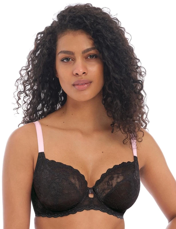 Freya Women's Offbeat Underwire Plunge Bra, Sheer, Black, 34F