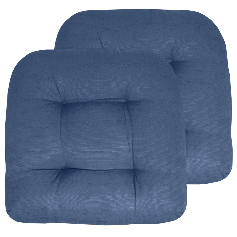 Sweet Home Collection Patio Cushions Outdoor Chair Pads Premium Comfortable Thick Fiber Fill Tufted 19" x 19" Seat Cover, 2 Count (Pack of 1), Blue