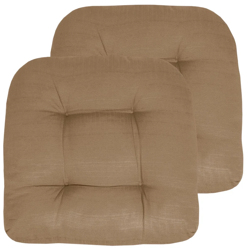 Sweet Home Collection Patio Cushions Outdoor Chair Pads Premium Comfortable Thick Fiber Fill Tufted 19" x 19" Seat Cover, 2 Count (Pack of 1), Taupe