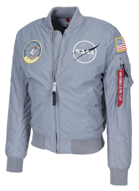 Alpha Industries Men's MA-1 NASA Bomber Jacket, Silver/Reflective, M