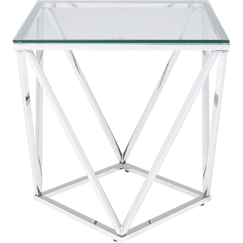 Kare Design Side Table Cristallo Chrome, Elegant, Stainless Steel, Glass, Square Living Room Table, Bedside Table, Side Table, Room Decor, Home Decor, Office, Hallway, 55 x 50 x 50 cm (H/W/D)