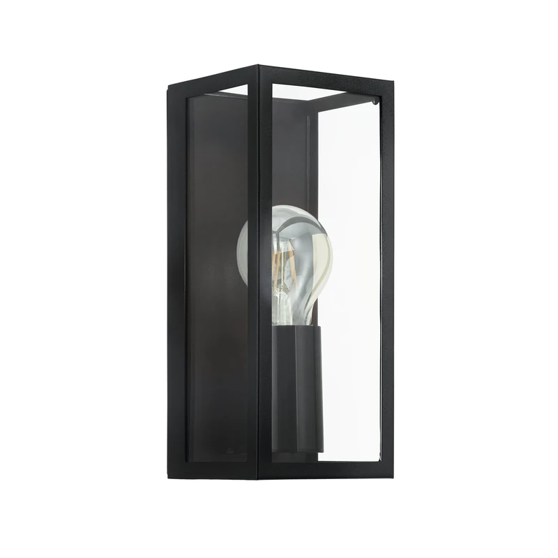 Eglo Amezola Vintage Wall Lamp, Industrial Style Black Steel and Clear Glass Lighting, Living Room, Hallway and Bathroom Lamp. E27 Socket, IP44