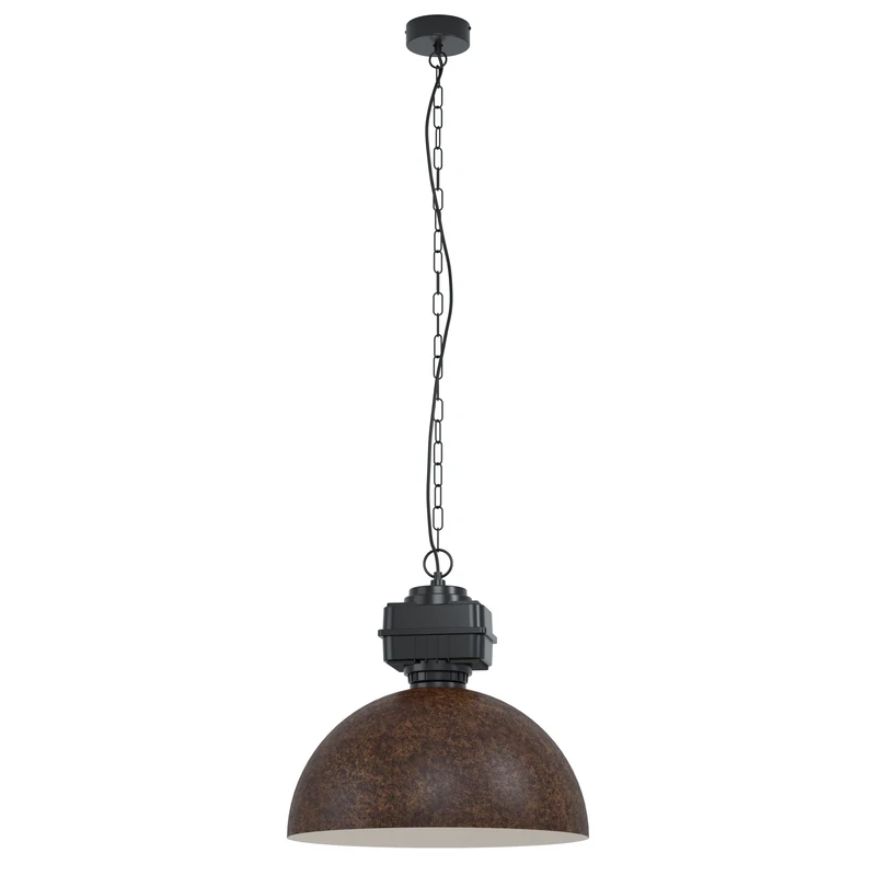 Eglo Pendant Light Rockingham, 1-Light Hanging Lamp Industrial Style, Vintage, Retro, Steel Pendant in Black and Brown, Dining Table Lamp, Hanging Living Room Light, E27 Socket, Ø 53 cm