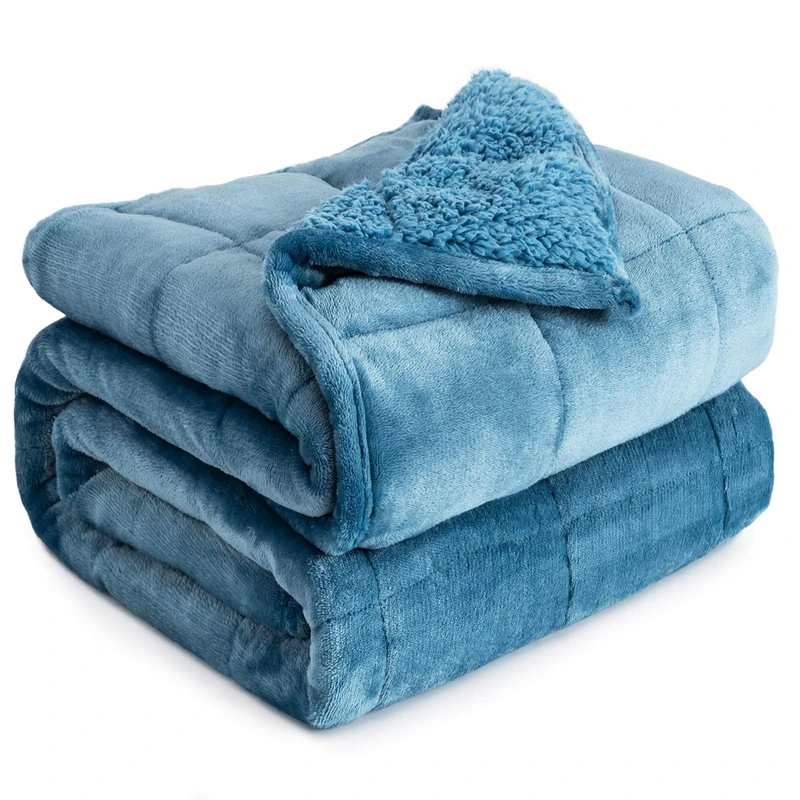 Cottonblue - Weighted Blanket for Adults Plush Blanket for Sofa Bed, 15 Lbs, Glass Beads Blanket, Thick Furry Soft Flannel Blanket for All Season, 48 x 72 inches, Slate Blue