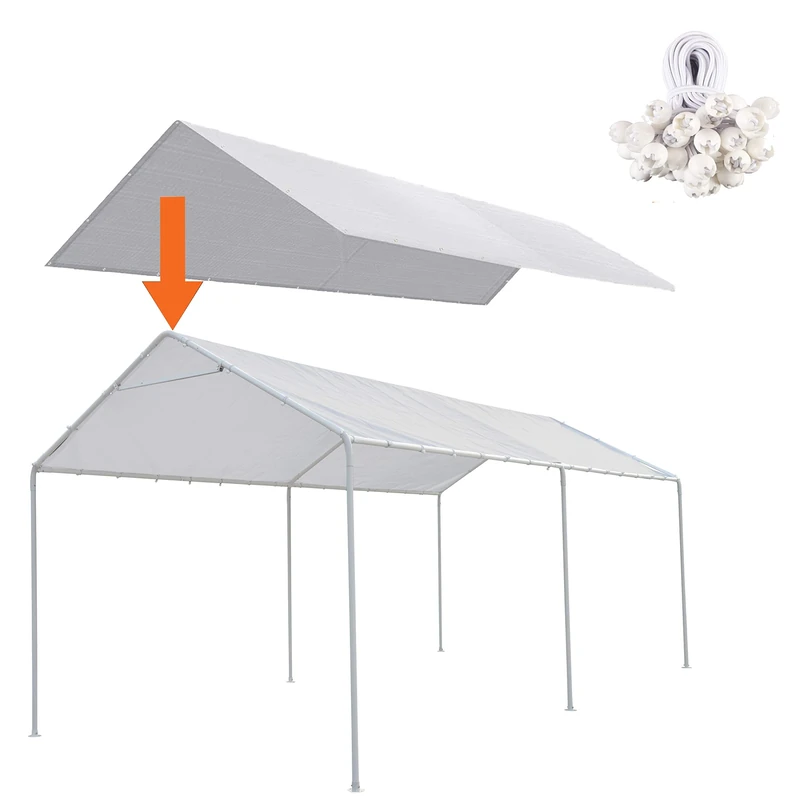 Thanaddo 10 x 20 Ft Carport Replacement Canopy Cover Garage Top Tent Shelter Tarp with Free 44 Ball Bungee Cords,White(Only Cover, Frame Not Include) (10x20 White)