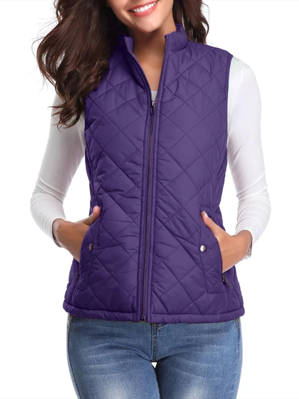 fuinloth Women's Quilted Gilet, Lightweight Body Warmer Padded Outdoor Vest Sleeveless Jacket Purple X-Large - Image 1