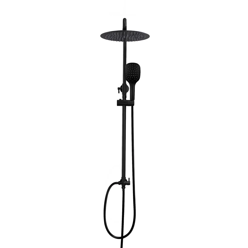 Görbach Rain Shower System Shower Set Without Shower Fitting Overhead Shower Set Water-Saving Matt Black (D20 cm)