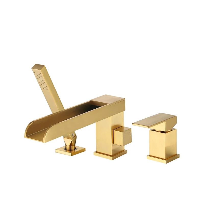 Wowkk Brushed Gold Roman Bath Tap with Hand Shower