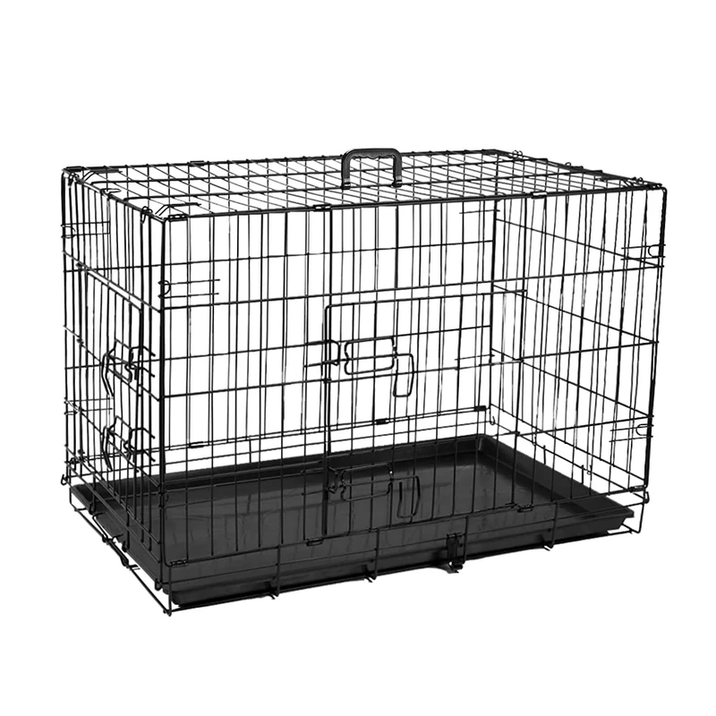 wowsubli Dog Crate 48 inch Pet Cage for Large Dogs, Black Folding Metal Training Kennel Cat Puppy Animal Transport with Solid Tray 2 Door 4 Lock