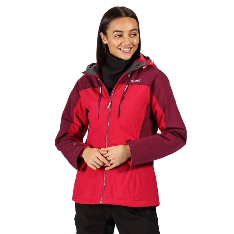 Regatta Womens Highton Stretch Waterproof Breathable Taped Seams Insulated Hooded Jacket WITH Zipped Pockets Jacket - Dark Cerise/Purple Potion, 16