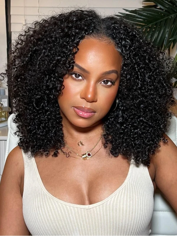 UNICE Curly U Part Wig Human Hair 4x1 inch Small Leave Out, Brazilian Glueless Human Hair Upart Wig Beginner Friendly No Sew in No Glue 180% Density 18 inch