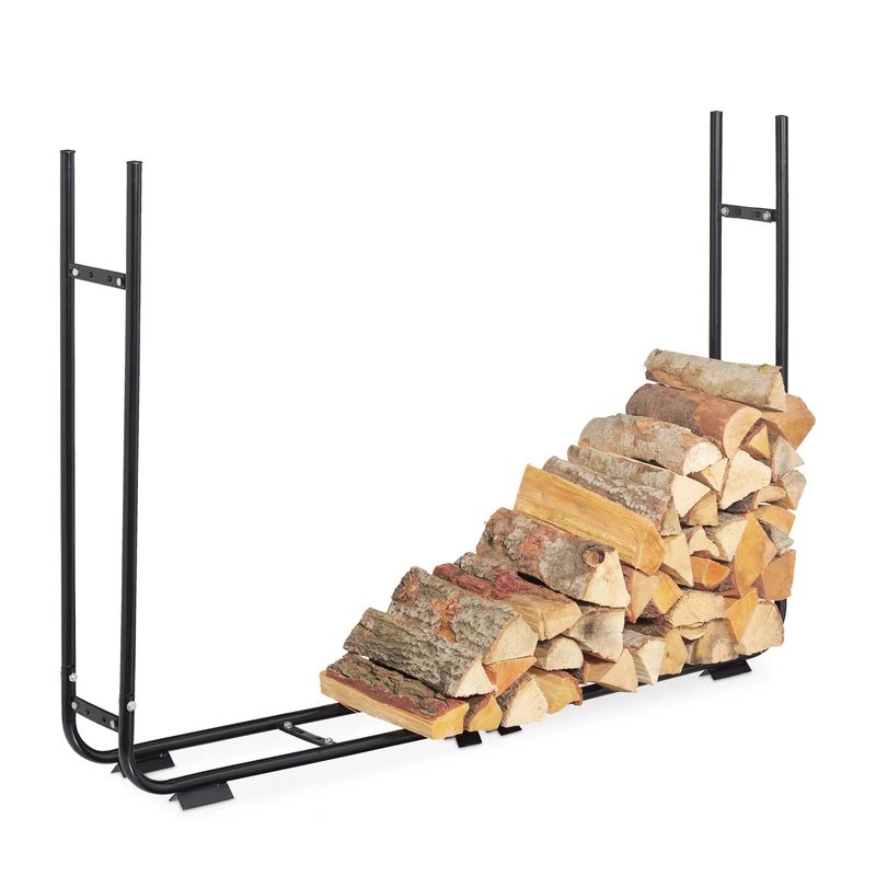 Relaxdays adjustable firewood rack, steel log cradle, c-shaped wood storage, indoors & outdoors, log holder, black