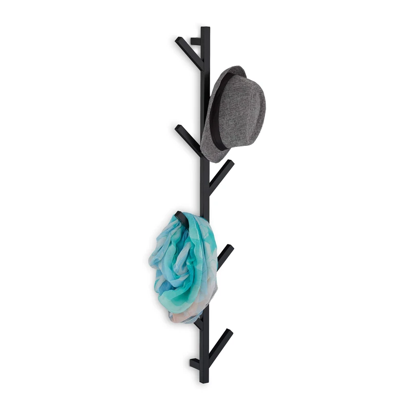 Relaxdays Coat Rack, Metal, 12 Hooks, HxWxD: 100.5 x 19.5 x 7 cm, Jackets, Scarves, Stable, Practical, Accessory, Black