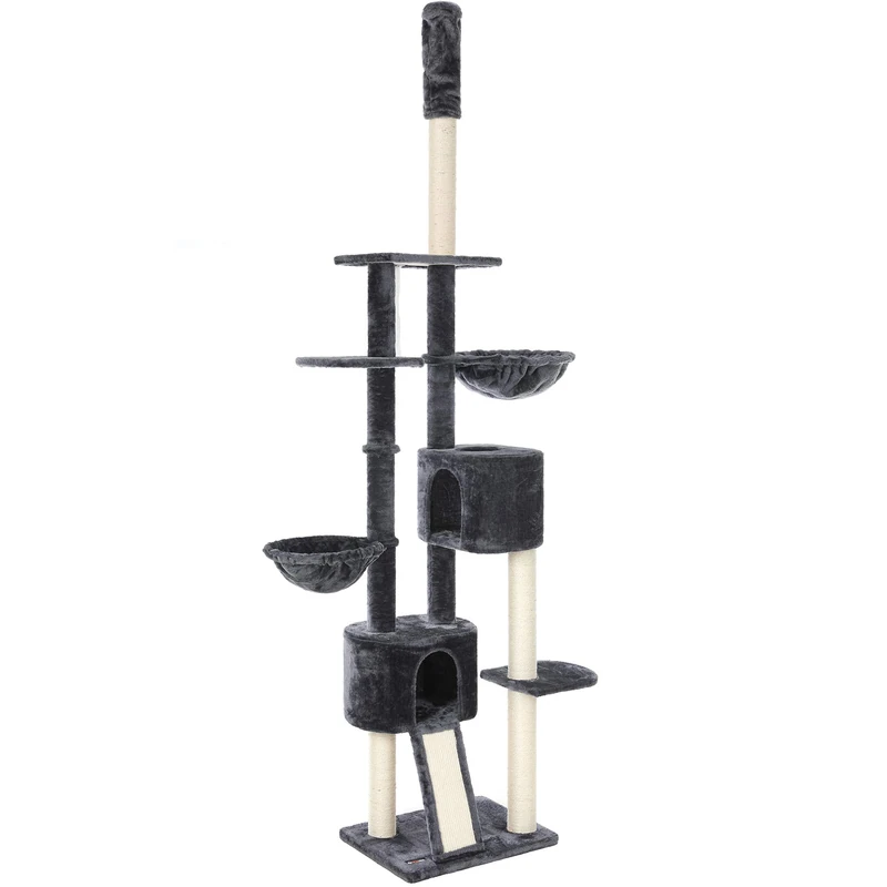 FEANDREA Floor-to-Ceiling Cat Tree, 2.4-2.6 m, Cat Tower, Smoky Grey PCT110G01