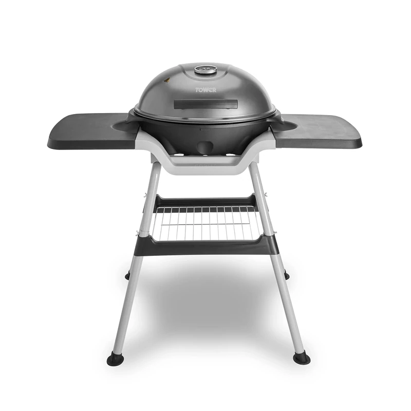 Tower Electric Indoor and Outdoor BBQ, Cerasure Non-Stick Coating and Thermometer, 2400W, Aluminium, Black, T14039BLK