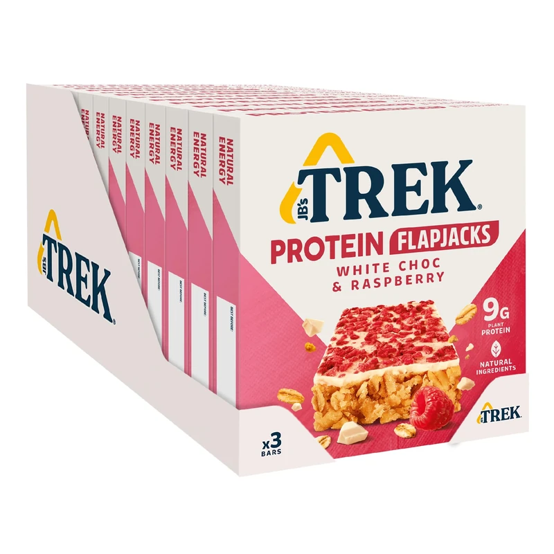 JB's Trek High Protein Flapjack White Chocolate Raspberry - Gluten Free - Plant Based - Vegan Snack - 50g x 36 bars