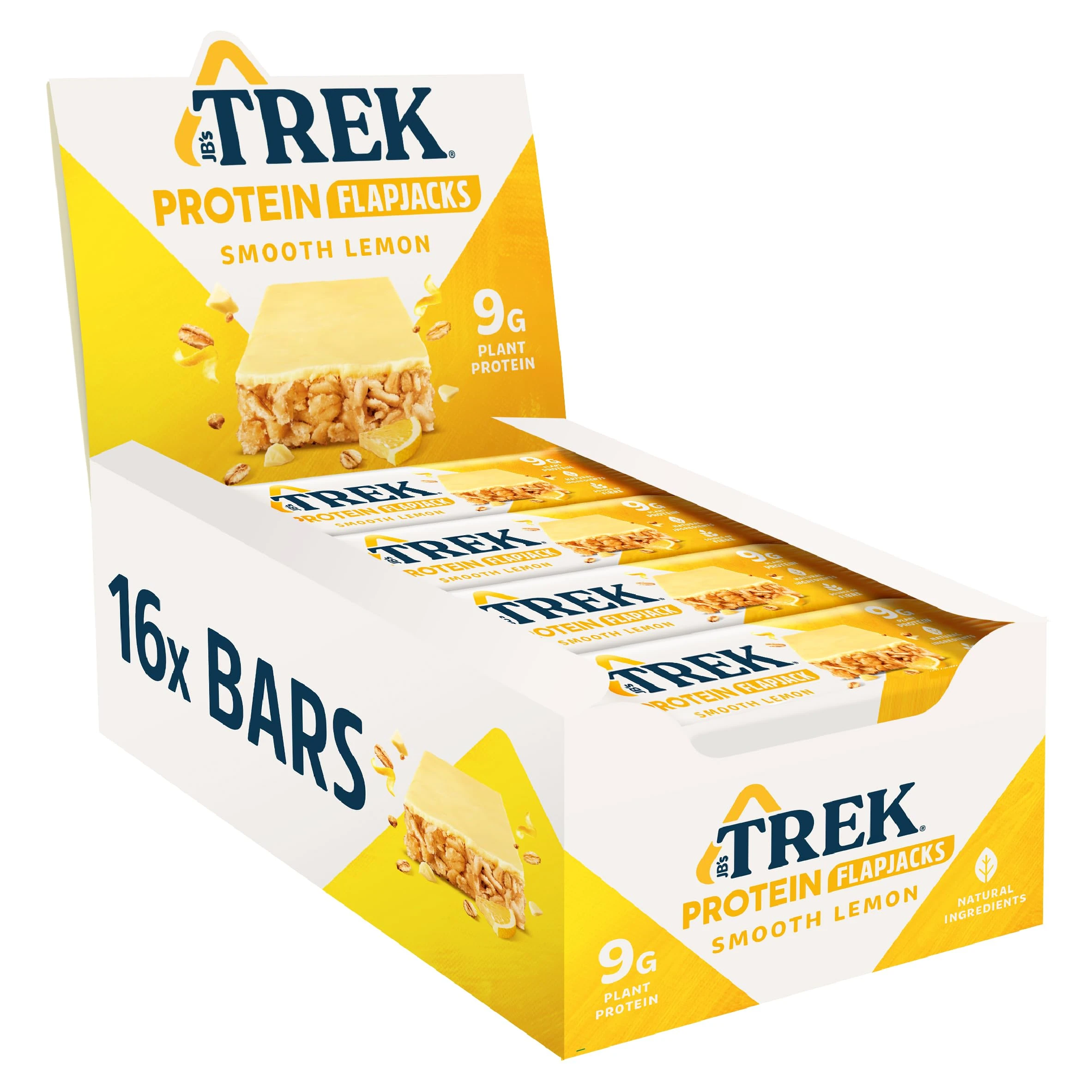 JB's Trek High Protein Flapjack Smooth Lemon - Gluten Free - Plant Based - Vegan Snack - 50g x 16 bars