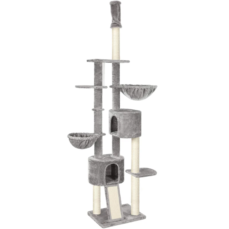 FEANDREA Floor-to-Ceiling Cat Tree, 2.4-2.6 m, Cat Tower, Light Grey PCT110W01, 1 Count (Pack of 1)