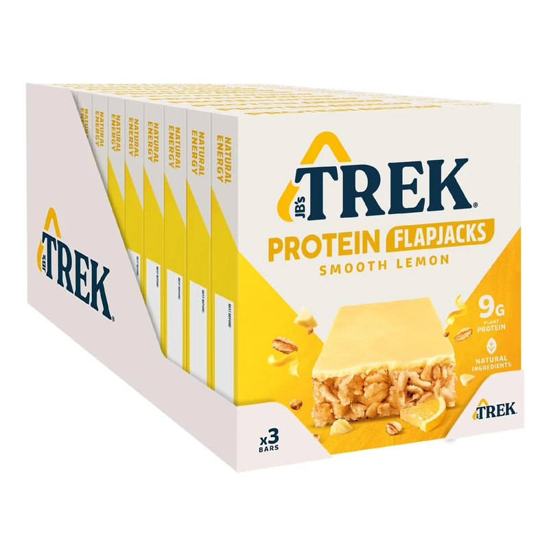JB's Trek High Protein Flapjack Smooth Lemon - Gluten Free - Plant Based - Vegan Snack - 50g x 36 bars