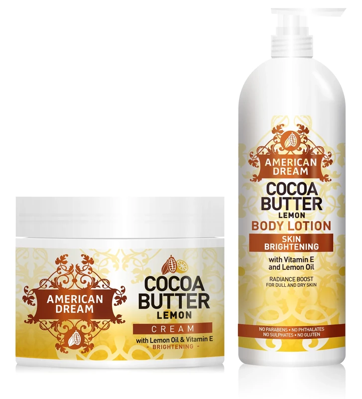 American Dream Lemon Cocoa Butter Radiance Boost Lotion 750ml & Lemon Cocoa Butter Brightening Cream 500ml Set