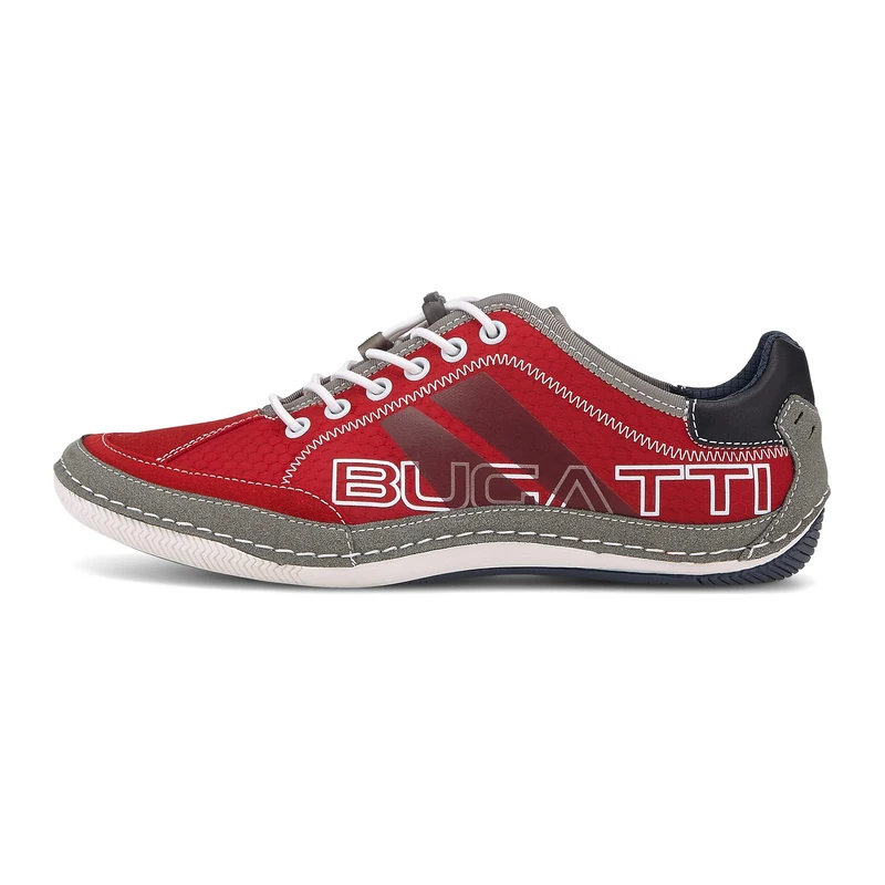bugatti Men's Casual sneaker with flexible sole, lace-up shoe with memory foam, elastic laces, Red, 8 UK