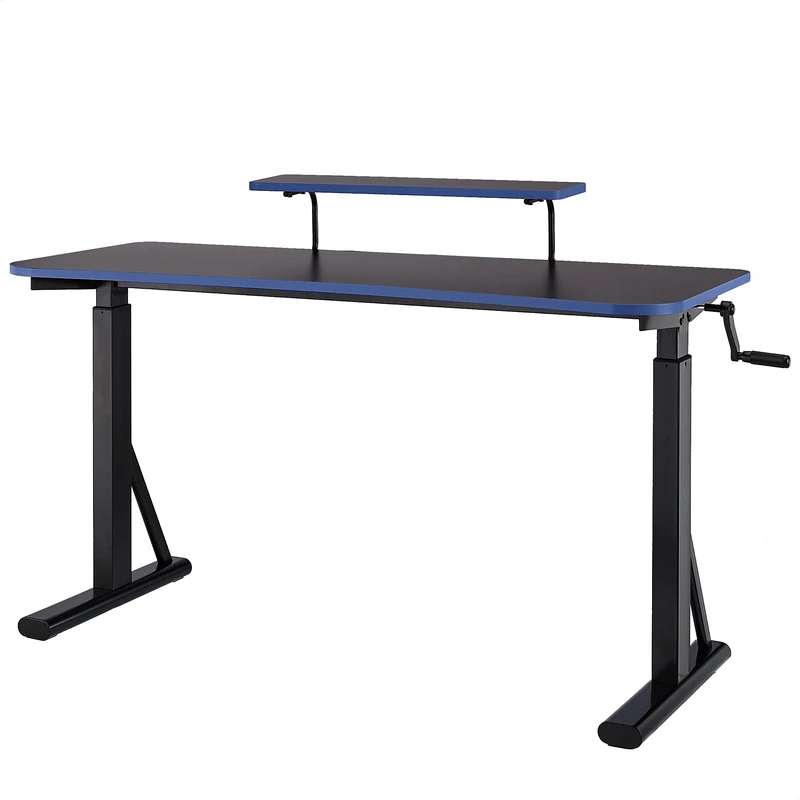 Amazon Basics Height-Adjustable Rectangular Gaming Computer Desk with Raised Monitor Shelf, Blue, 140 x 63.5 x109-126 cm