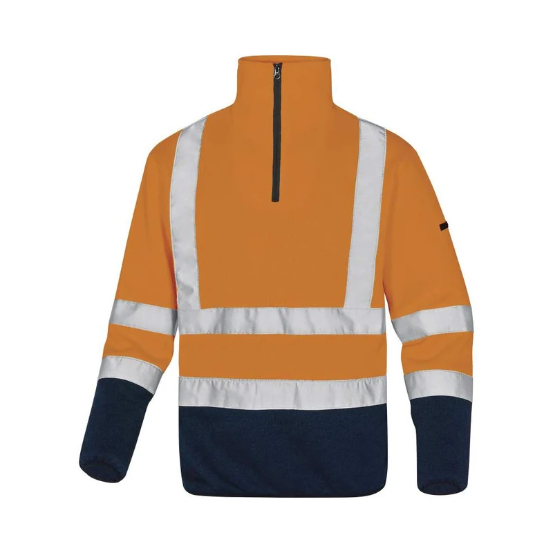 Delta Plus MARHVOMXG Marmothv High Visibility Polyester Pullover Style Polar Fleece, Size XL, Fluorescent Orange/Navy Blue, Pack of 10 - Image 1