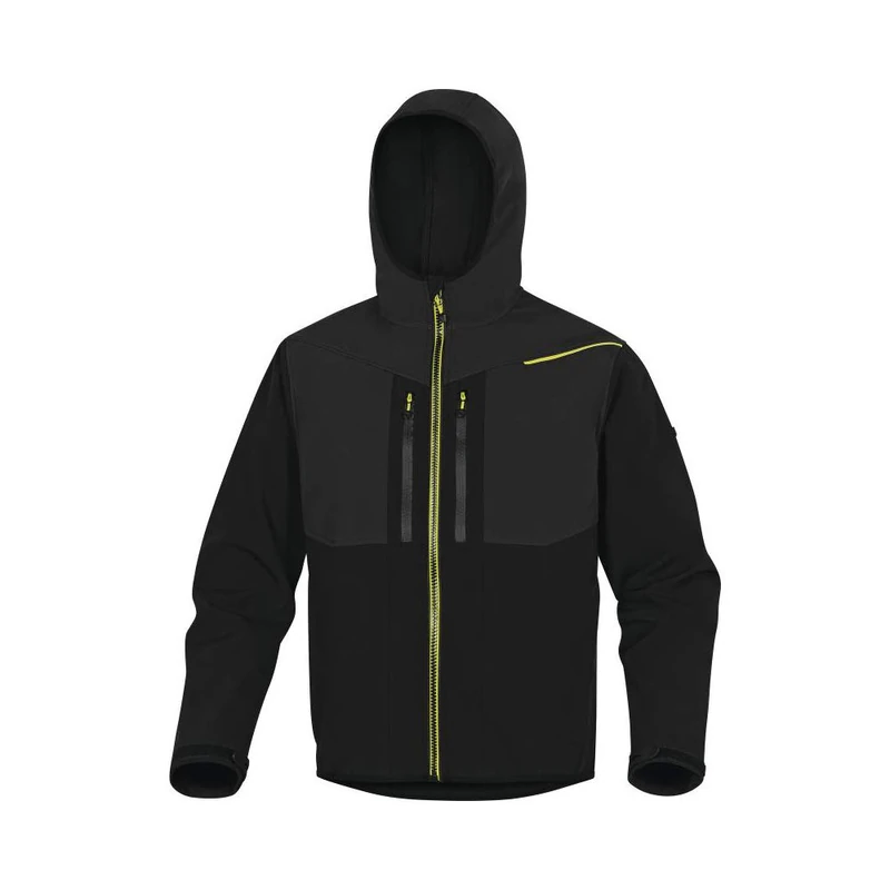 Delta Plus HORT2NJTM Horten2 Softshell Polyester Jacket with 3 Laminated Layers, Size Medium, Black/Yellow, Pack of 10